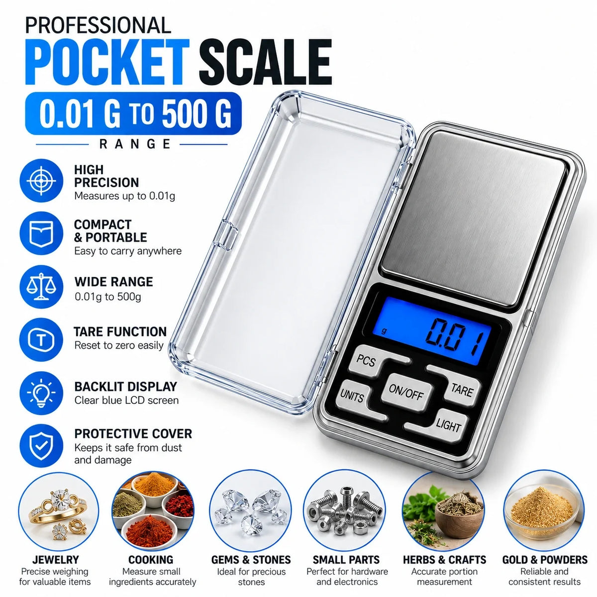 hDigital Pocket Weight Scale 500 Gram x 0.01 Gram Scale use for Gold, Jewelry, and kitchen purposes