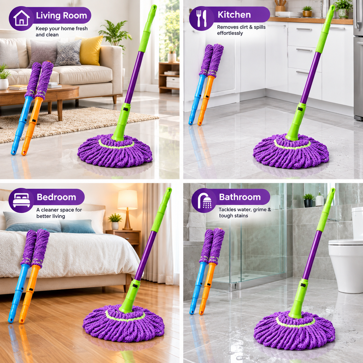 360° Rotating Spin Mop with Microfiber Head & Adjustable Handle