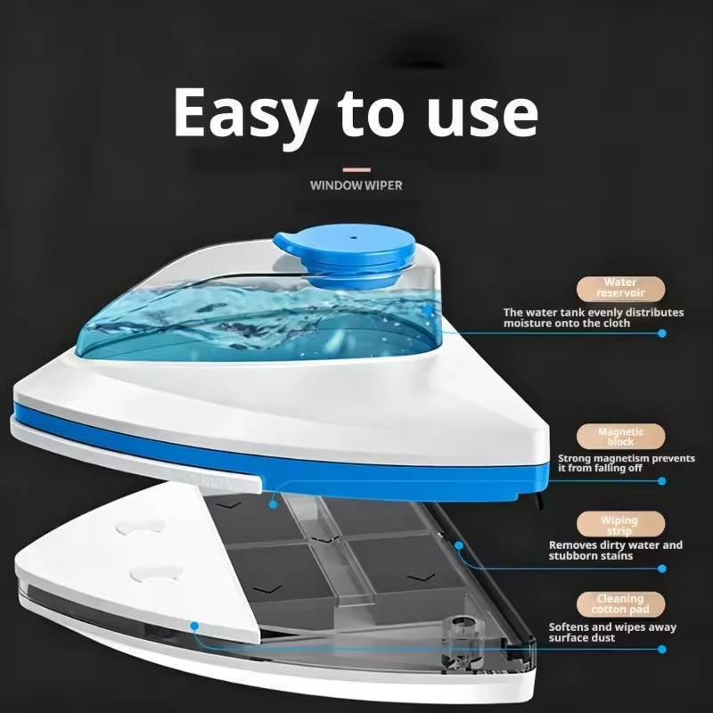 Double-Sided Magnetic Triangle Window Cleaner | Adjustable Magnetic Force for Various Glass Types | Anti-Fall Safety Rope for Enhanced High-Altitude Safety | Squeegee + Cleaning Pad for Simultaneous Stain Removal | Reusable | Household Glass Cleaning