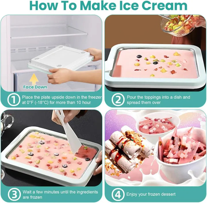 Ice Cream Roll Maker Plate Tray for Kids & Adults – Stainless Steel Rolled Ice Cream Pan with 2 Spatulas Homemade DIY Cold Plate Ice Cream Maker Manual Frozen Dessert Pan for Yogurt, Sorbet, Gelato, Fruit Roll, Kids Gift, Summer Tool for Home Use
