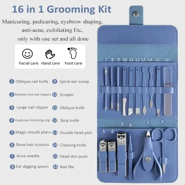 Premium 16 - in - 1 Professional Manicure & Pedicure Nail Care Set with Leather Case - AlifdukanAlifdukan types here :)