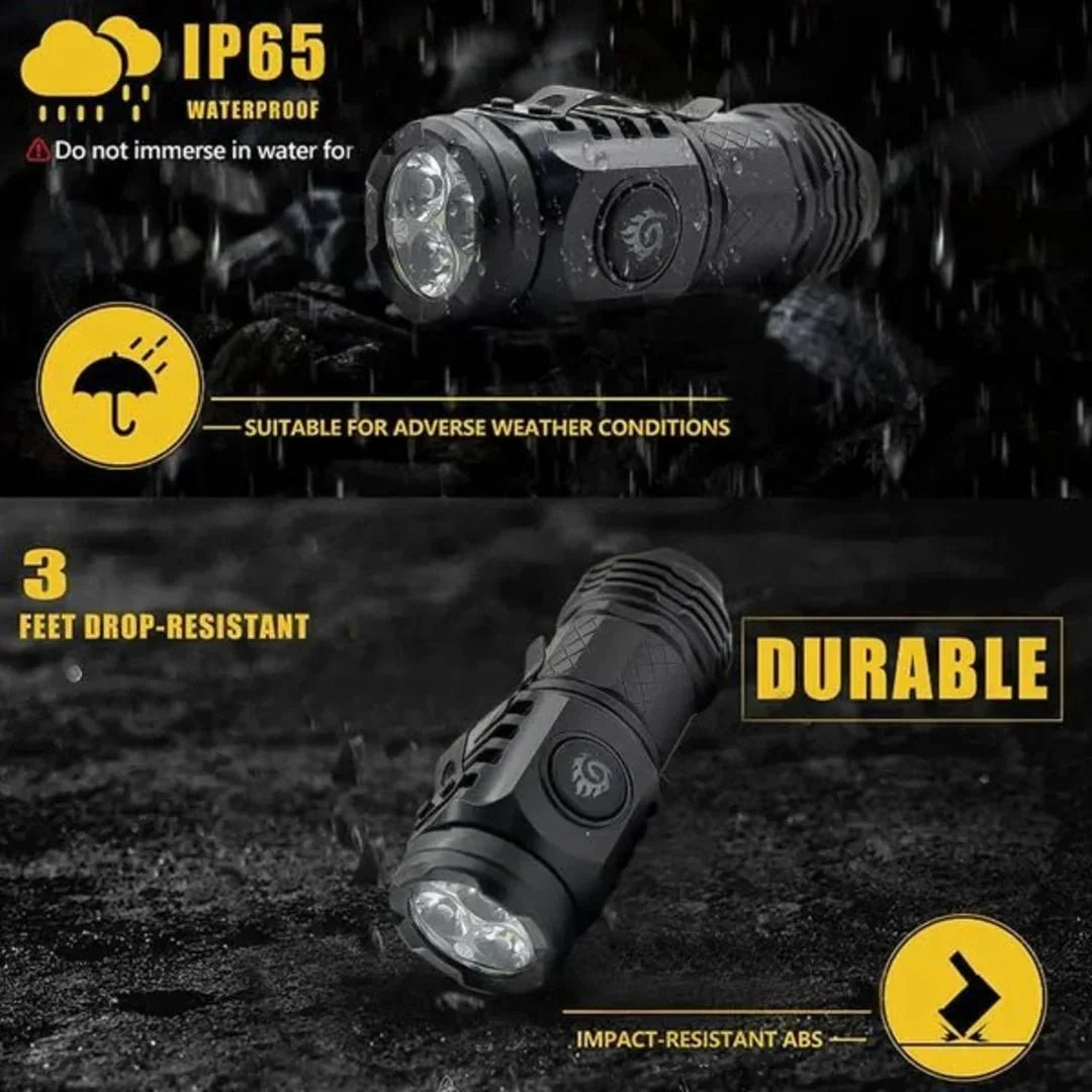 Three - Eyed Monster Rechargeable Torch, 82mm Portable Small Flashlight, 5 Modes Ultra - Bright Waterproof Flashlight, Suitable for Power Outages, Emergencies, Camping, Hiking, and Outdoor Use (black) - AlifdukanAlifdukan types here :)