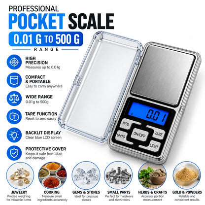 hDigital Pocket Weight Scale 500 Gram x 0.01 Gram Scale use for Gold, Jewelry, and kitchen purposes