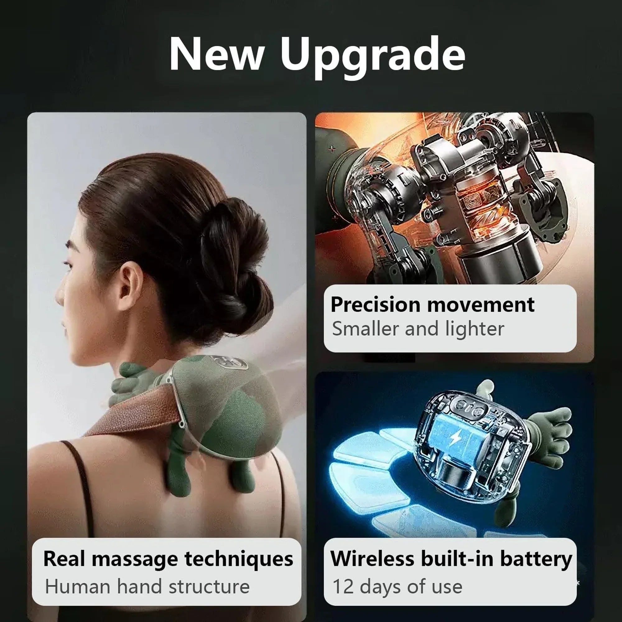 Electric Hand-Simulated Neck, Shoulder & Back Massager with Deep Tissue Kneading