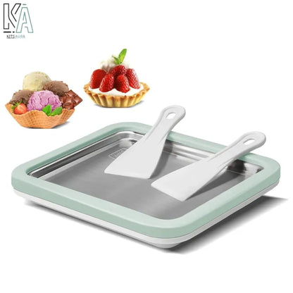 Ice Cream Roll Maker Plate Tray for Kids & Adults – Stainless Steel Rolled Ice Cream Pan with 2 Spatulas Homemade DIY Cold Plate Ice Cream Maker Manual Frozen Dessert Pan for Yogurt, Sorbet, Gelato, Fruit Roll, Kids Gift, Summer Tool for Home Use