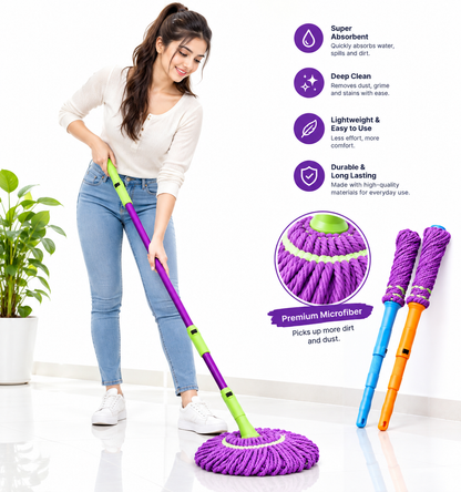 360° Rotating Spin Mop with Microfiber Head & Adjustable Handle