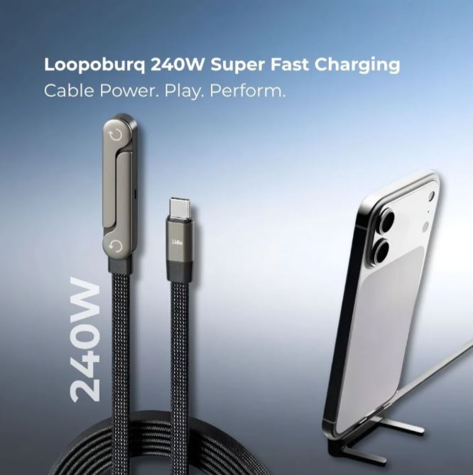 240W Super Fast Charging Flat Nylon Stand Cable With Adjustable Wings