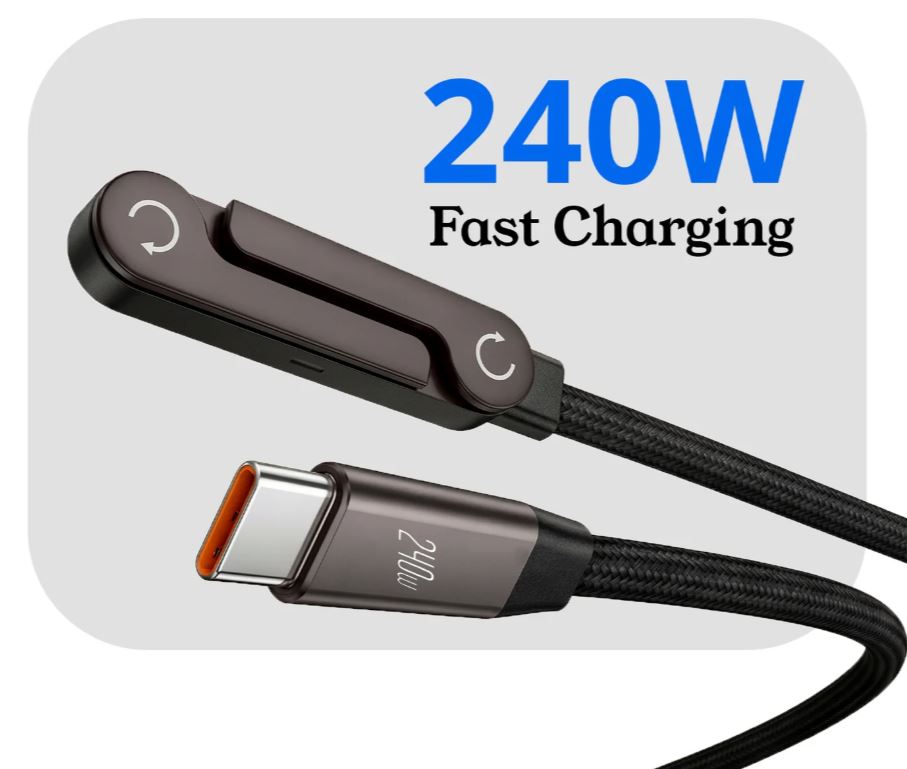 240W Super Fast Charging Flat Nylon Stand Cable With Adjustable Wings