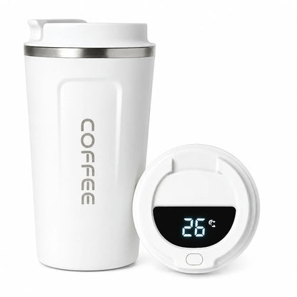 LED temperature display travel coffee mug with stainless steel vacuum insulated cup and digital temperature lid