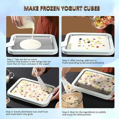 Ice Cream Roll Maker Plate Tray for Kids & Adults – Stainless Steel Rolled Ice Cream Pan with 2 Spatulas Homemade DIY Cold Plate Ice Cream Maker Manual Frozen Dessert Pan for Yogurt, Sorbet, Gelato, Fruit Roll, Kids Gift, Summer Tool for Home Use