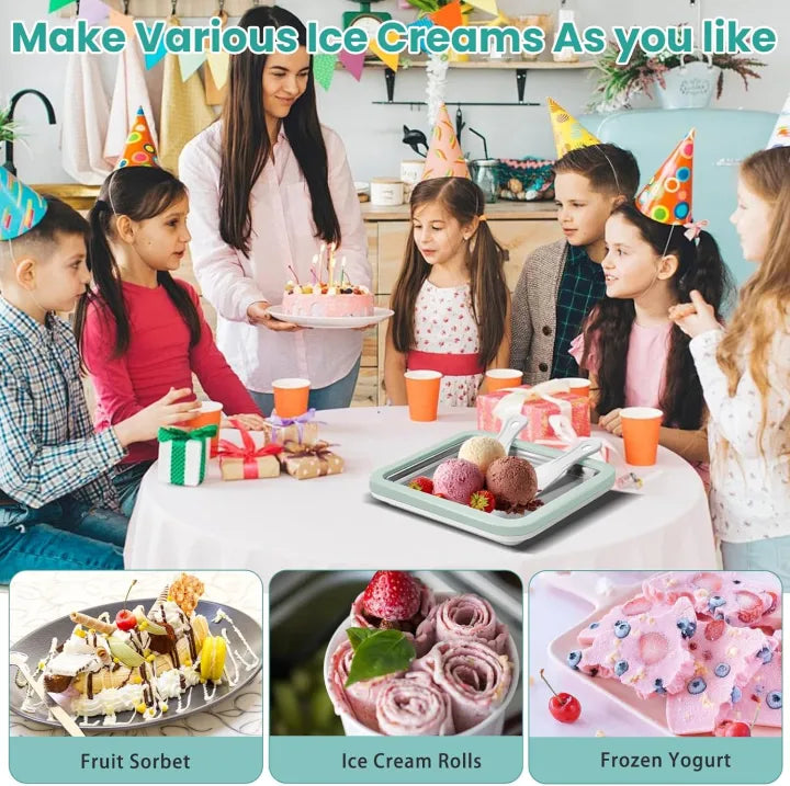 Ice Cream Roll Maker Plate Tray for Kids & Adults – Stainless Steel Rolled Ice Cream Pan with 2 Spatulas Homemade DIY Cold Plate Ice Cream Maker Manual Frozen Dessert Pan for Yogurt, Sorbet, Gelato, Fruit Roll, Kids Gift, Summer Tool for Home Use