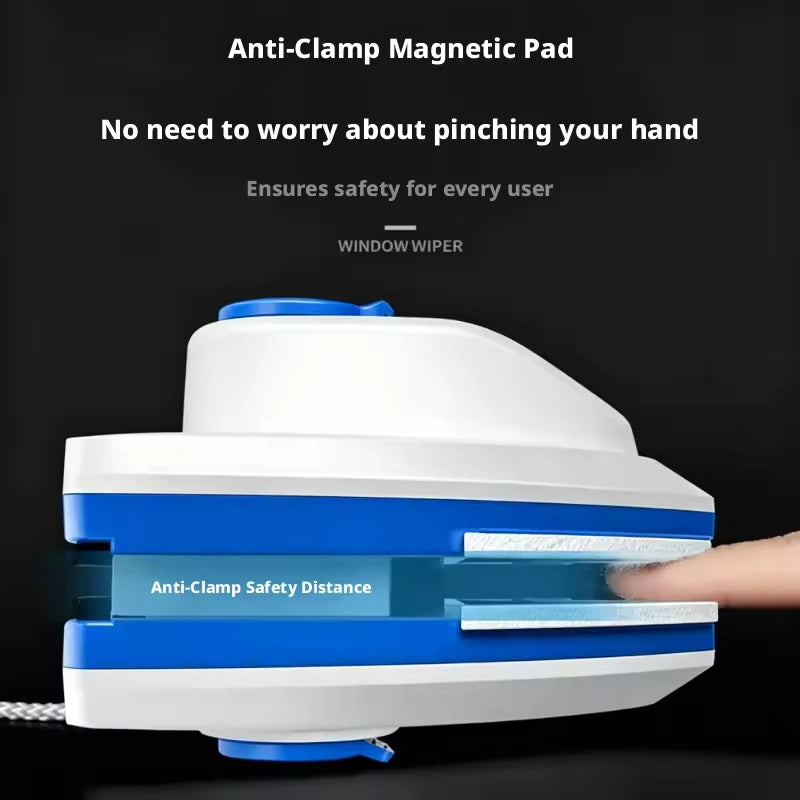 Double-Sided Magnetic Triangle Window Cleaner | Adjustable Magnetic Force for Various Glass Types | Anti-Fall Safety Rope for Enhanced High-Altitude Safety | Squeegee + Cleaning Pad for Simultaneous Stain Removal | Reusable | Household Glass Cleaning
