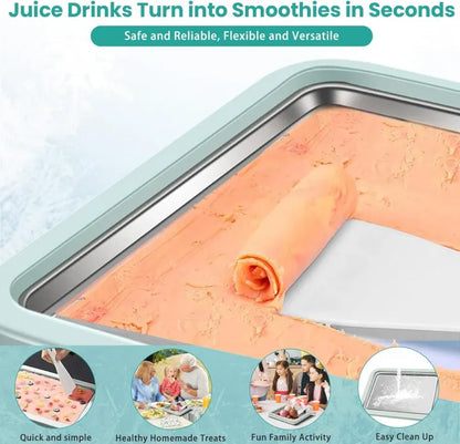 Ice Cream Roll Maker Plate Tray for Kids & Adults – Stainless Steel Rolled Ice Cream Pan with 2 Spatulas Homemade DIY Cold Plate Ice Cream Maker Manual Frozen Dessert Pan for Yogurt, Sorbet, Gelato, Fruit Roll, Kids Gift, Summer Tool for Home Use