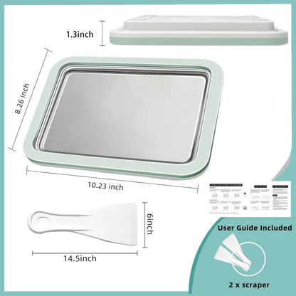 Ice Cream Roll Maker Plate Tray for Kids & Adults – Stainless Steel Rolled Ice Cream Pan with 2 Spatulas Homemade DIY Cold Plate Ice Cream Maker Manual Frozen Dessert Pan for Yogurt, Sorbet, Gelato, Fruit Roll, Kids Gift, Summer Tool for Home Use
