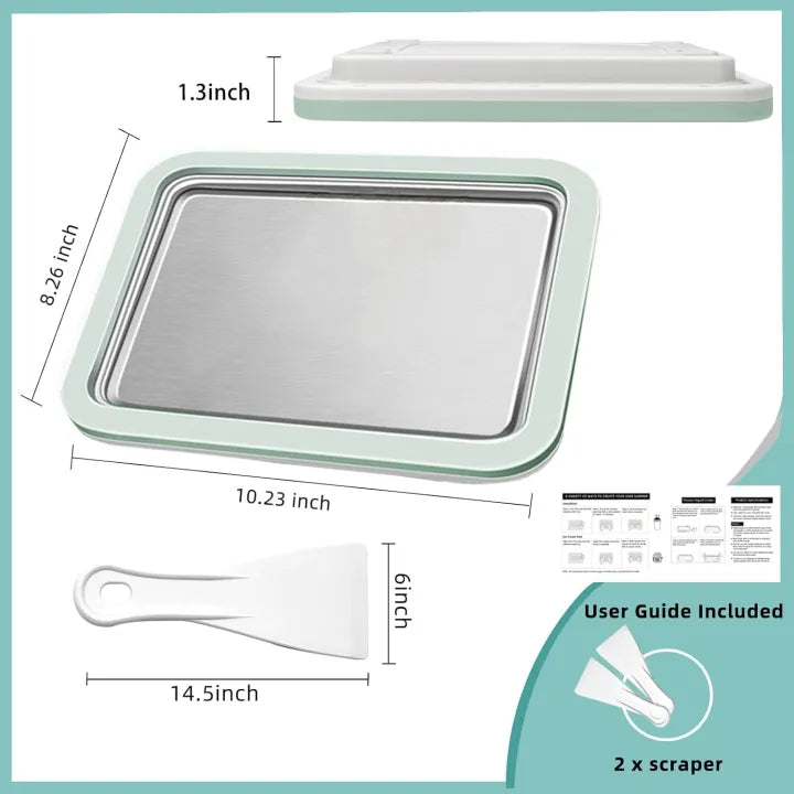 Ice Cream Roll Maker Plate Tray for Kids & Adults – Stainless Steel Rolled Ice Cream Pan with 2 Spatulas Homemade DIY Cold Plate Ice Cream Maker Manual Frozen Dessert Pan for Yogurt, Sorbet, Gelato, Fruit Roll, Kids Gift, Summer Tool for Home Use