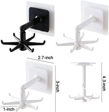 Goeielewe Kitchen Utensil Holder Hooks Heavy Duty, Plastic Self - Adhesive Hooks 360 ° Rotatable Folding Wall Hangers Racks with 6 Hooks for Kitchen, Bathroom, Office (Black) - AlifdukanAlifdukan types here :)