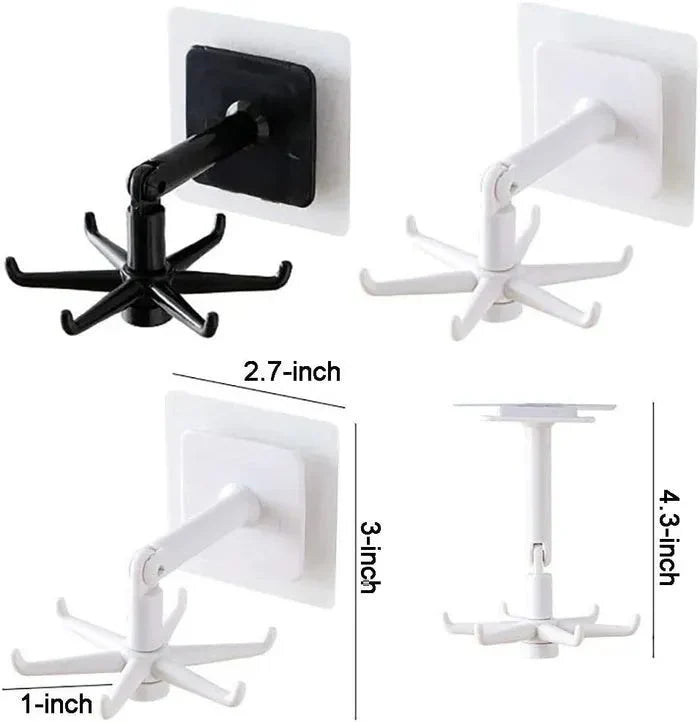Goeielewe Kitchen Utensil Holder Hooks Heavy Duty, Plastic Self - Adhesive Hooks 360 ° Rotatable Folding Wall Hangers Racks with 6 Hooks for Kitchen, Bathroom, Office (Black) - AlifdukanAlifdukan types here :)
