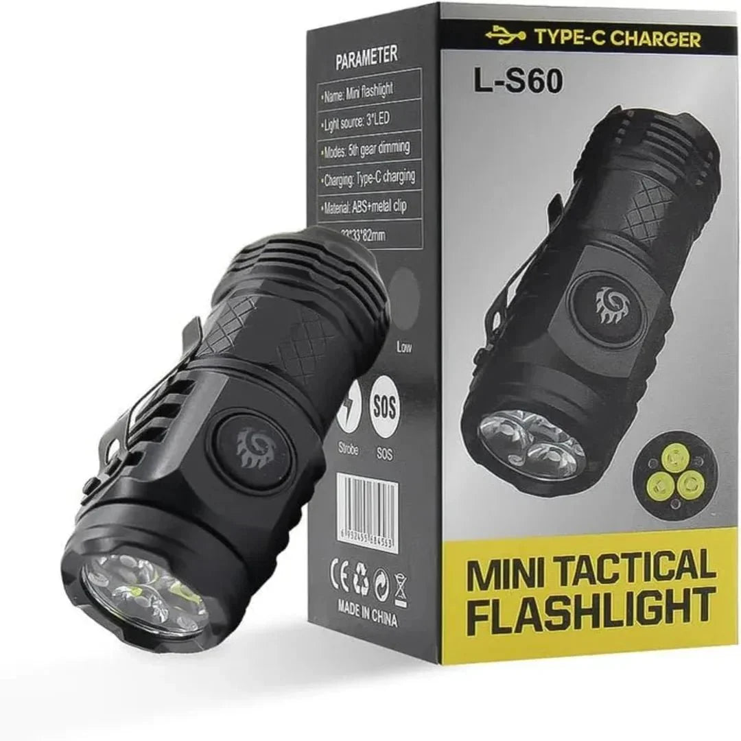 Three - Eyed Monster Rechargeable Torch, 82mm Portable Small Flashlight, 5 Modes Ultra - Bright Waterproof Flashlight, Suitable for Power Outages, Emergencies, Camping, Hiking, and Outdoor Use (black) - AlifdukanAlifdukan types here :)